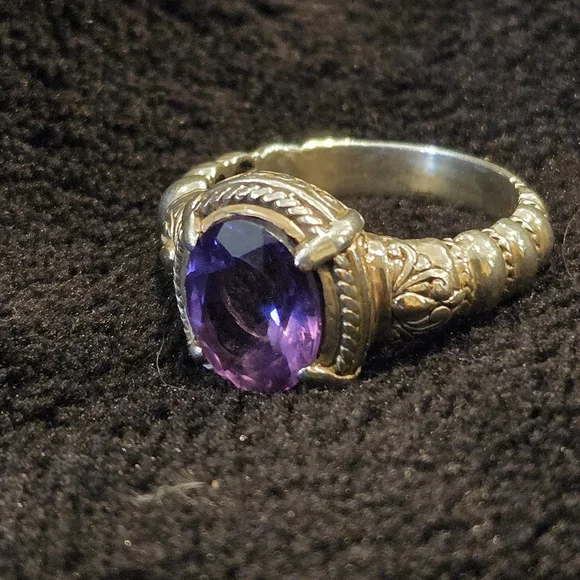 Robert Manse 18k & 925 Sterling Silver Amethyst Gemstone Ring Vintage - Picture 5 of 7